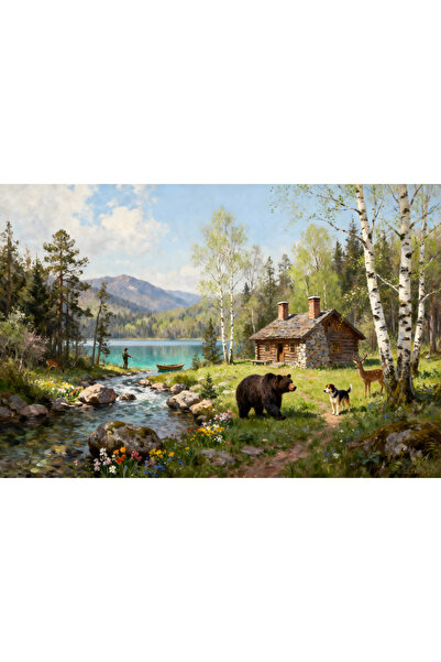 VeliumCraft Tablou Canvas Cabana ideala 36, 90 x 60 cm, natura, peisaj, stil ...