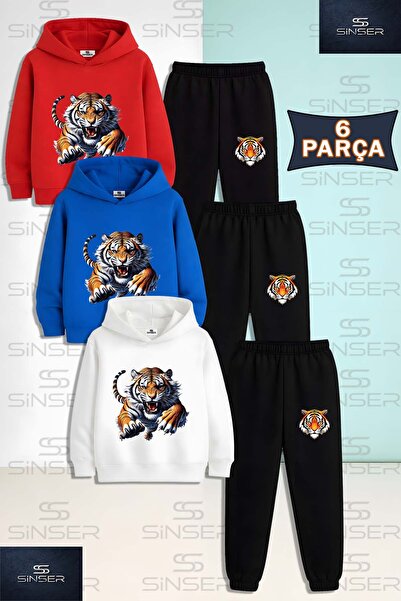 SS SİNSER Children's Unisex Tiger Front Attack 3-Piece Hooded Tracksuit Set