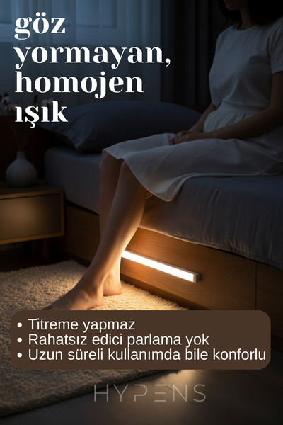 HYPENS 30-cm Hareket Sensörlü LED Aydınlatma – Şarjlı, 3 Renk Modlu, Manyetik...