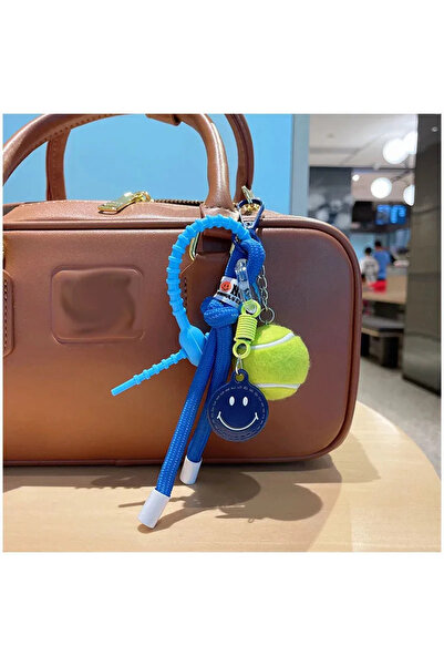 Fivy Smiling Face Emoji Detailed Tennis Charm, Tennis Figure Bag Ornament