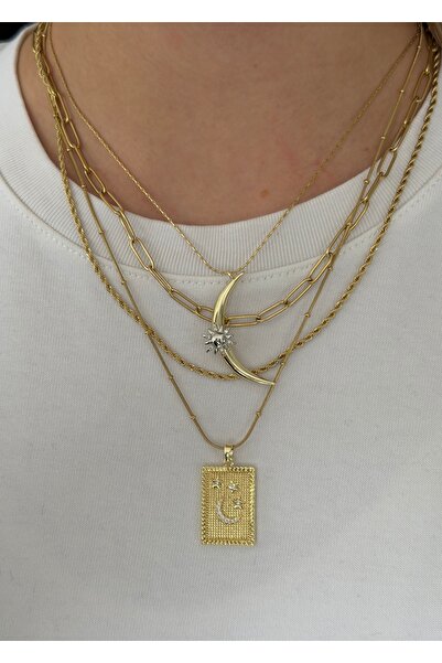 KİLİGİSTANBUL AY ÇELİK 3'LÜ KOLYE (AYRI AYRI KULLANIM MÜMKÜN)