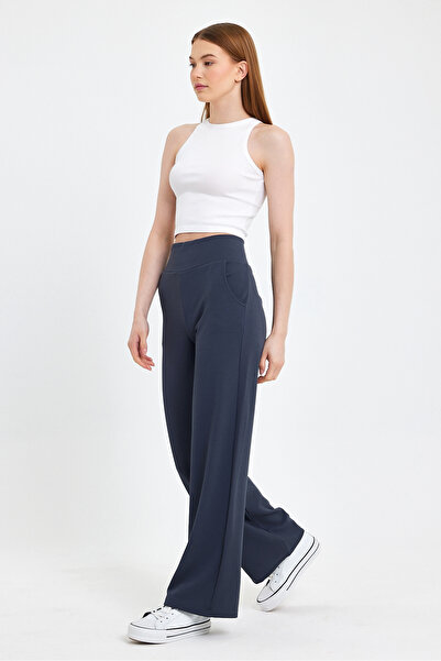 TREND KOMBİN Women's Corset Belted Loose Cut Crepe Trousers