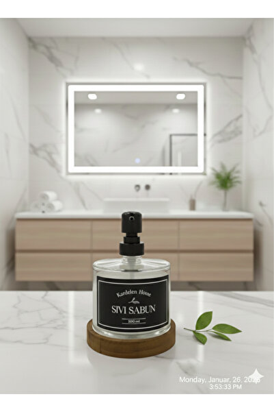 Dia Liquid Soap Dispenser 500 ml Glass Liquid Soap Dispenser with Wooden Stand