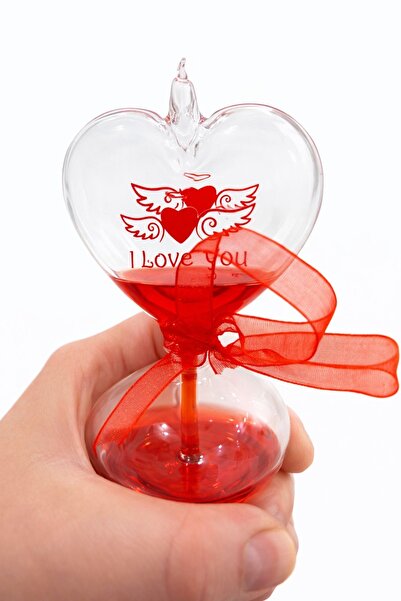 GÜÇLÜ Romantik Kalp Tasarımlı Cam Kum Saati Aşk Ölçer Sevgiliye Özel