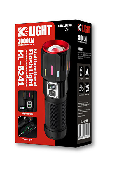 KLIGHT 3000 Lümen Şarjlı El Feneri - 4500mAh Powerbank Özellikli - Type-C Şar...