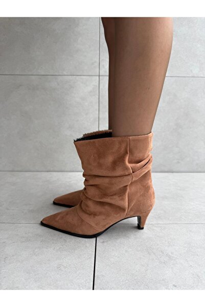 Elvinin Tarzı Moya Tan Suede XL Ankle Cut Short Women's Boots