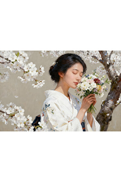 VeliumCraft Tablou Canvas Serenitate feminina 7, flori, femeie, 100x70 cm, sa...