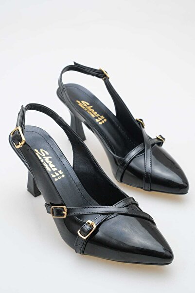 BİR-SEN SHOES Luna Black Patent Leather 3-Buckle Stiletto Heels 7.5 cm