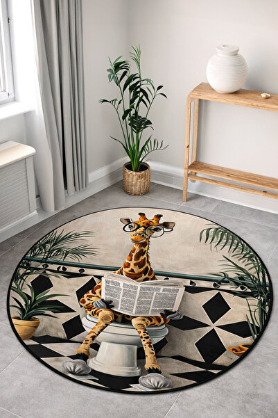 Nihai Ev Dijital Kaymaz Yıkanabilir Yuvarlak Zürafa Modern Salon Halısı Mutfa...