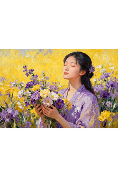 VeliumCraft Canvas Painting Feminine Serenity 4, flowers, woman, 90x60 cm, wo...