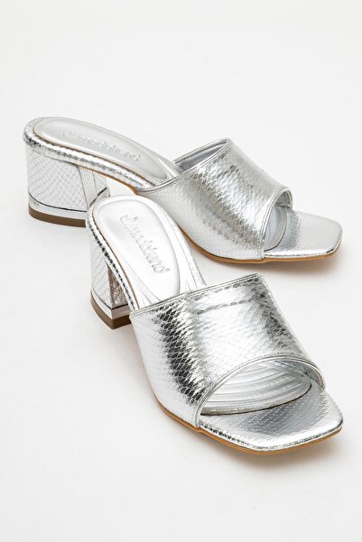 CCWAY AYAKKABI Women's heeled slippers - silver snake print