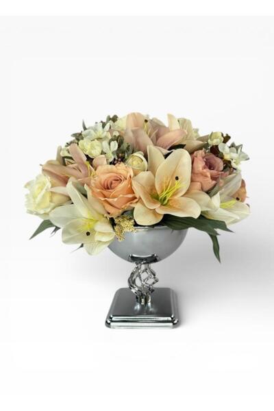 Nettenevime Artificial Flower Arrangement Silver Color Metal Twisted Vase Arr...