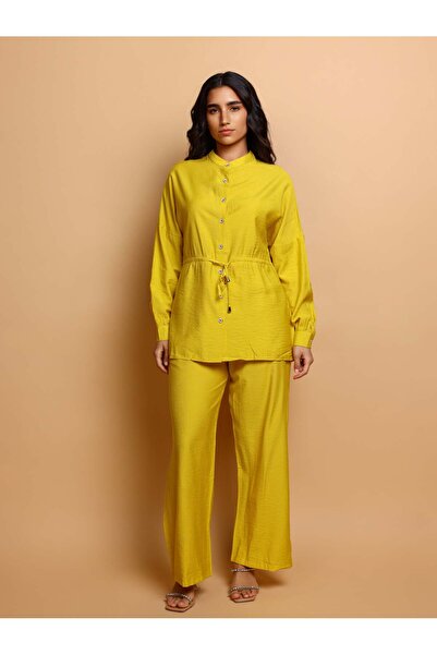 IKKXA Modern Two-Piece Outfit Oversize Shirt and Pants Crystal Embroidery Det...