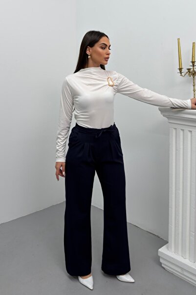 spirituel Women's Trousers with Lace-Up Waist, Pleated Detail, Double Pockets...