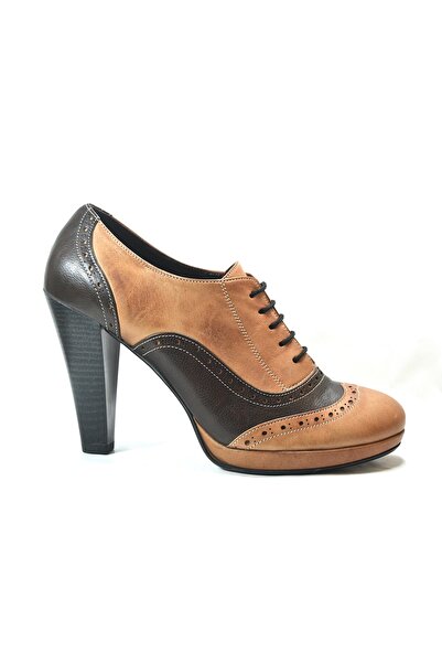Onlo Ayakkabı E.203 Genuine Leather Lace-Up High Heeled Oxford Women's Shoes