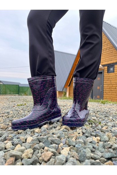 Botland Women's Colorful Patterned Waterproof Non-Slip Sole Plastic Boots