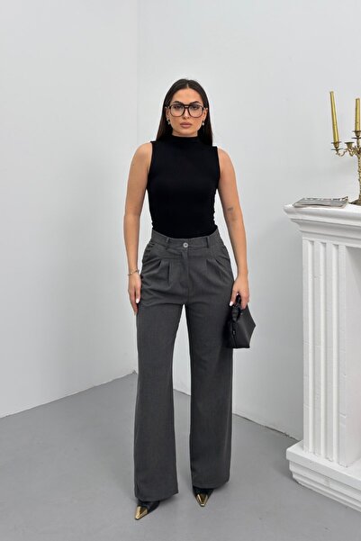 spirituel Pantaloni de damă cu nasturi, cu pliuri, cu buzunare duble, cu pici...