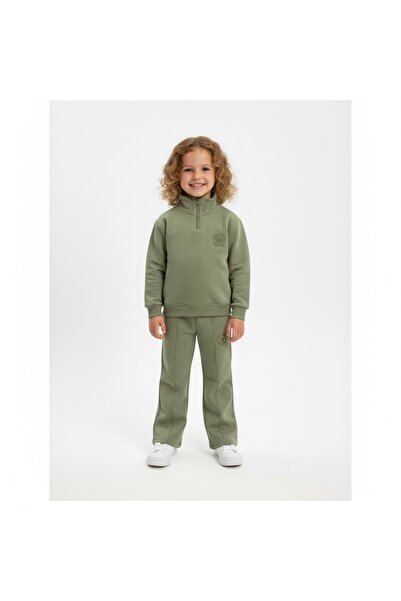 Kyex PREMIUM Детски каки памучен мек спортен екип с джобове и цип за момичета...