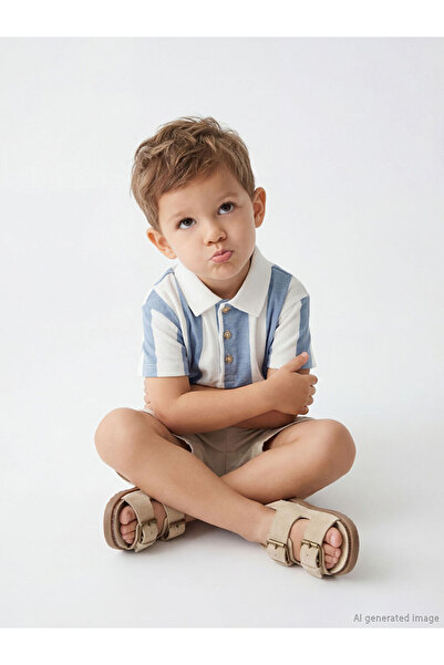 LC Waikiki Lcw Babyecru Striped Polo Collar Baby Boy T-Shirt and Shorts