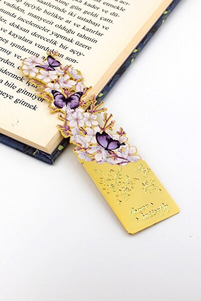 Solfera Semn de carte din metal de culoare aurie cu flori și fluturi de Sakur...