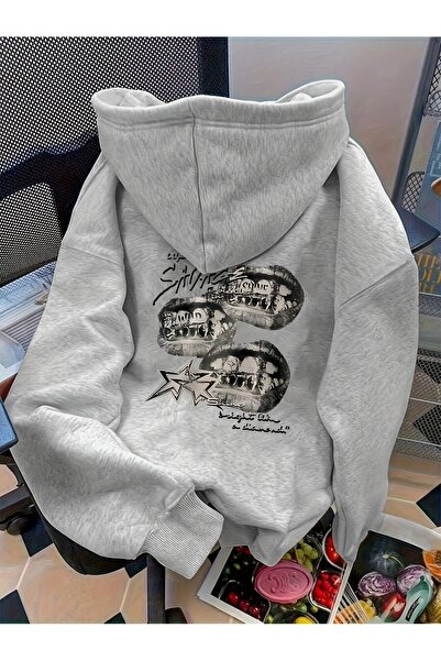 Deocept Mix Printed Oversized Unisex Women/Men K Hooded Sweatshirt