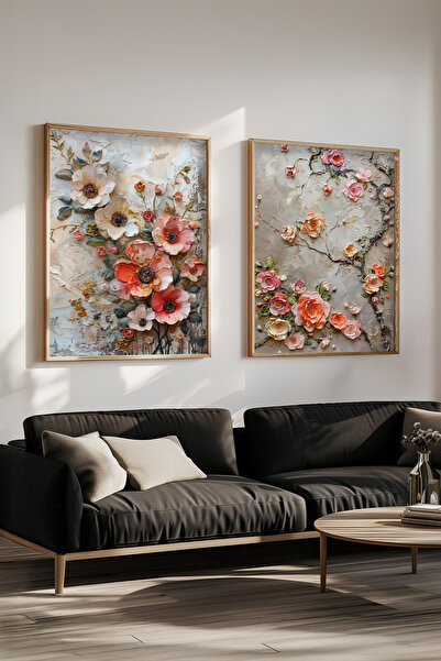 STARYUNA Set de pictură cu două piese, cu textură florală pastel, cu ramă din...