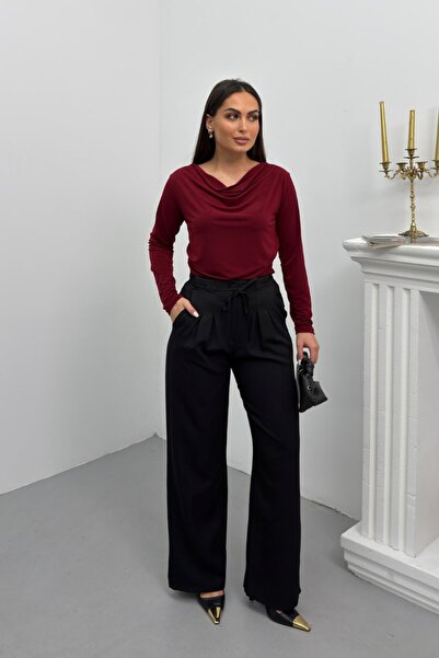 AKD Atelier Women's Trousers with Lace-Up Waist, Pleated Detail, Double Pocke...