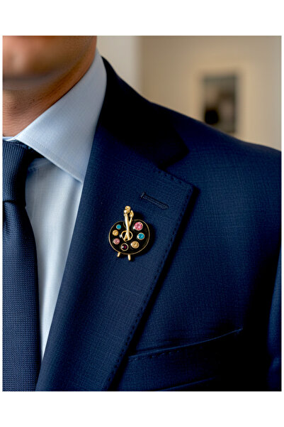 modamira Resim Paleti Broş (Kolye Ucu Olarak Kullanılabilir) - Siyah -Boy: 4,...