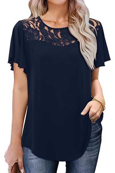 Dotail Florboom women's T-shirt, L, short lace sleeves, round neckline, dark ...