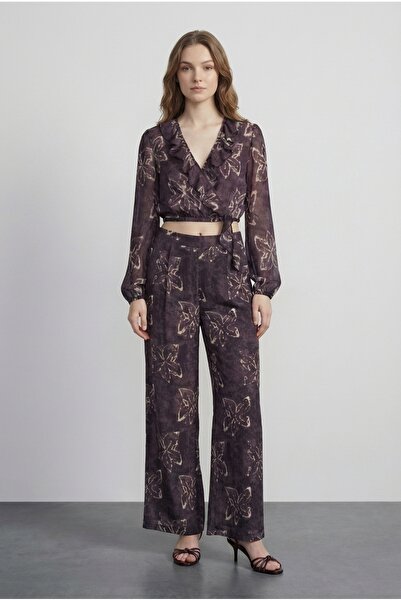 Quzu Floral Patterned Trousers Brown