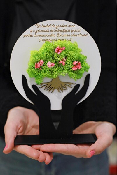 lemn Handmade martisor with stabilized natural lichens, message for mom