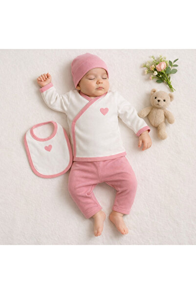 bebekpare Newborn Baby Girl Hospital Release Set of 3 – Hearted Cotton Bodysu...