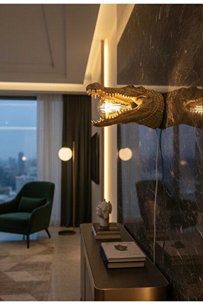 3dlab 3D Lab Özel Tasarım Timsah Figürlü Duvar Lambası – Vintage Ampullü Deko...