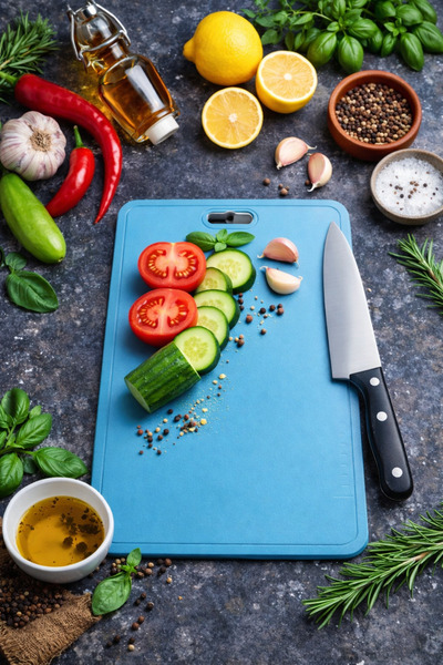 Open Home Concept Blue Rectangular I Non-Slip, Stain-Resistant Cutting Stand ...