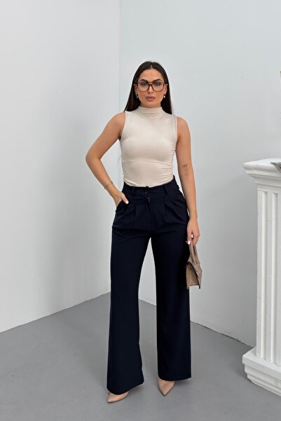 spirituel Women's Trousers with Lace-Up Waist, Pleated Detail, Double Pockets...