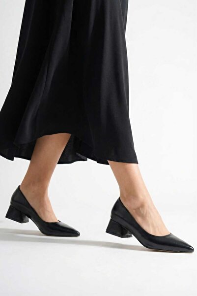 BİR-SEN SHOES cova siyah rugan kısa topuk stiletto 3.5 cm