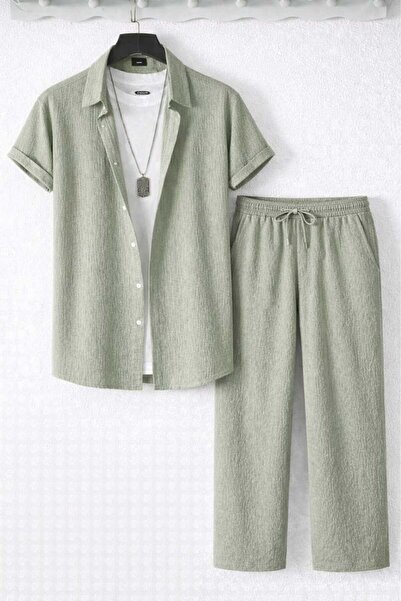 BRLKN Boyfriend Fit Waffle Fabric Alaçatı Style Unisex Wrinkled Short Sleeve ...