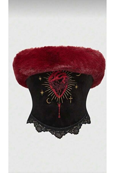 Jovela Kalpli straplez dantel kadife bluz