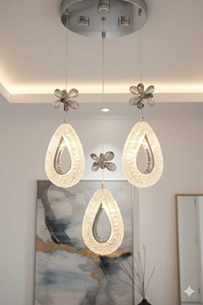 AURA LIGHTING 3'Lü Damla Sarkıt 3Renk LED Modern Salon/Antre/YatakOdası Avize...