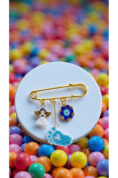 SEARD Miyuki Boncuk El Yapımı Melek Nazar Boncuğu Mavi Bebek Ayağı İskoç İğne...