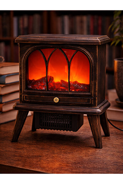 moryconcept Isıtmalı Ayaklı Şömine Fişli ve Pilli 36x32 cm Dekoratif Şömine