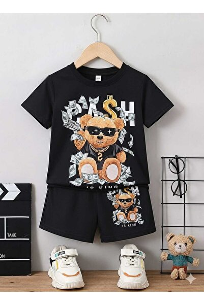 Nice Clothes Children's Tracksuit Set Hooded Unisex Glasses Bear Money Print