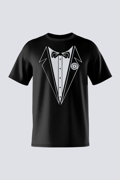 Tişört Mania تي شيرت مطبوع للجنسين بقصة عادية 100% قطن - أسود سموكن