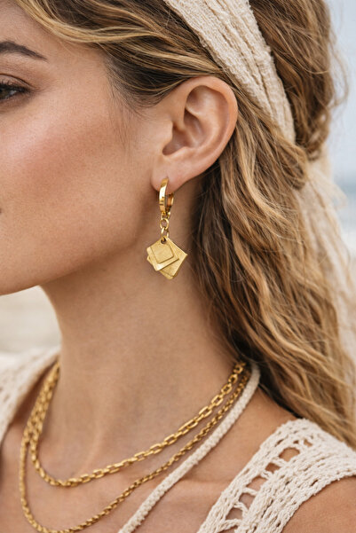 Çelik Gold Renk Şıngırtılı Sallantılı Küpe