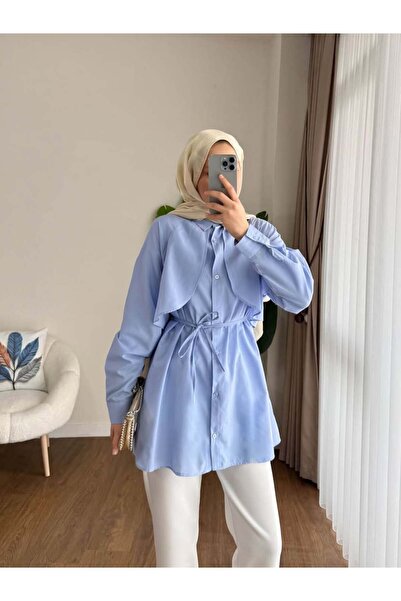 by nursel çiçek Women's Trendy Shirt with Collar and Belted Cape