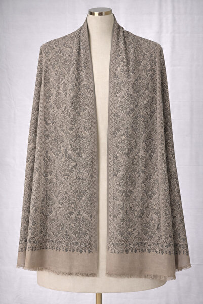 Dervişan İpekçilik Vizon Gri Desenli İpek ve Kaşmir Şal
