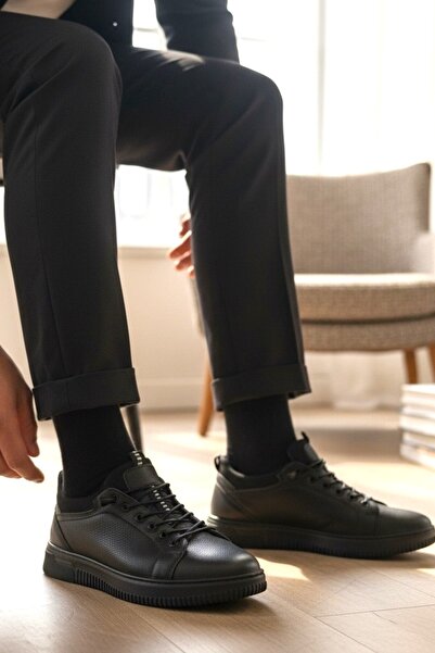 enoch حذاء رياضي رجالي من الجلد الطبيعي من إينوخ بنعل رياضي مخطط