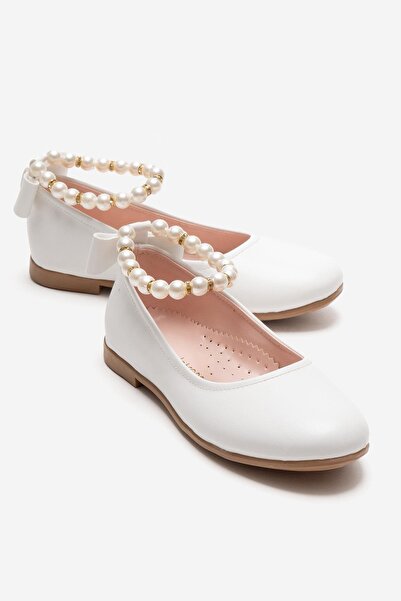 CCWAY AYAKKABI Pantofi pentru copii anti-alunecare cu perle, piele albă