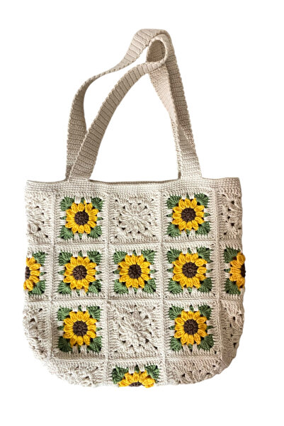 ÇANTA Hand-Knitted Sunflower Motif