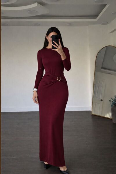 khar Women's Olla Long Evening Dress with Gold Buckle Detail, Stylish Evening...